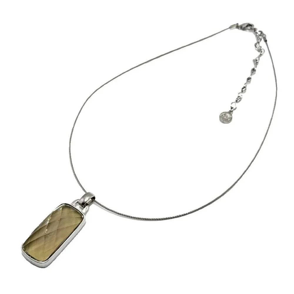 Anne Klein Pendant Necklace Silver Tone Faux Smoky Topaz Faceted Stone AK 16-19